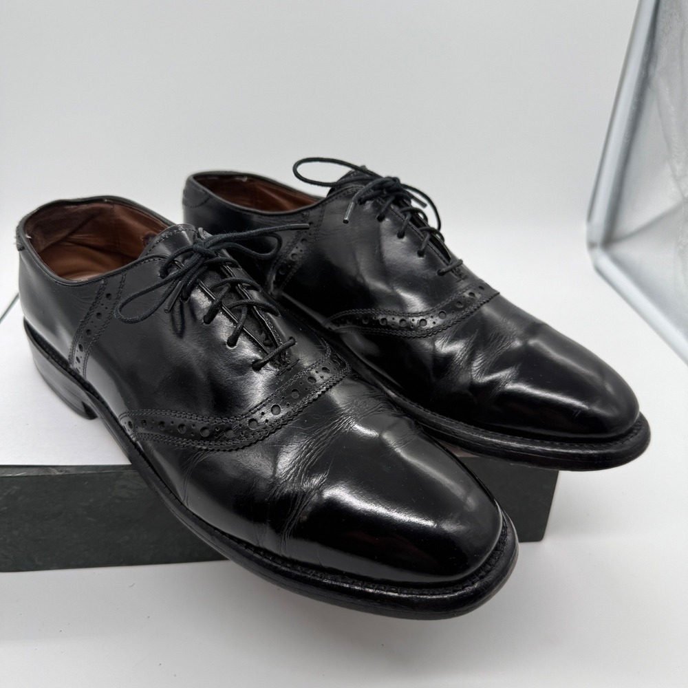 Allen Edmonds Sanford Dress Shoes Mens 7 D Black Leather Semi Brogue Oxford